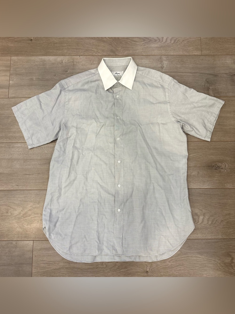 Brioni S/S Cotton Button Down Shirt Grey White Made in Italy Size 41/16
